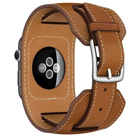 Curea iUni compatibila cu Apple Watch 1/2/3/4/5/6/7, 40mm, Cuff, Piele, Maro