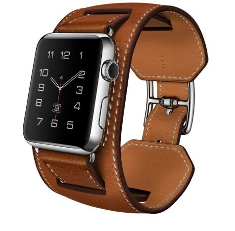 Curea iUni compatibila cu Apple Watch 1/2/3/4/5/6/7, 40mm, Cuff, Piele, Maro